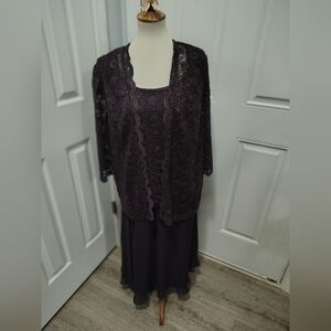 R&M Richards Deep Purple Lace Dress with Sequins